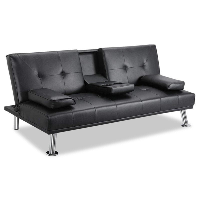 Ebern Designs Ahlayna 66.2" Wide Faux Leather Armless Convertible Sofa